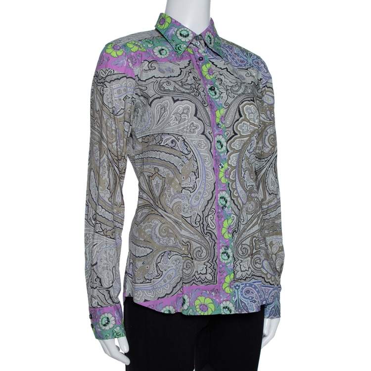 Pre Owned Etro Multicolor Paisley & Floral Print Stretch Cotton Shirt M