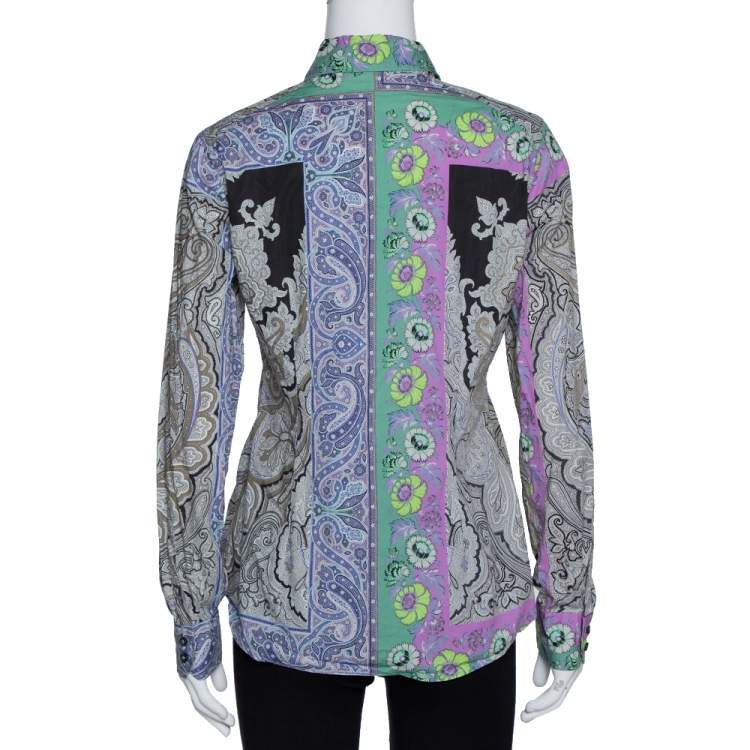 Pre Owned Etro Multicolor Paisley & Floral Print Stretch Cotton Shirt M