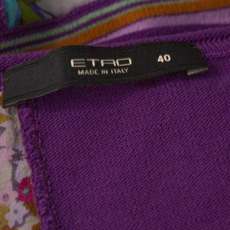 Pre Owned Etro Purple Silk & Knit Patched Sleeveless Top S