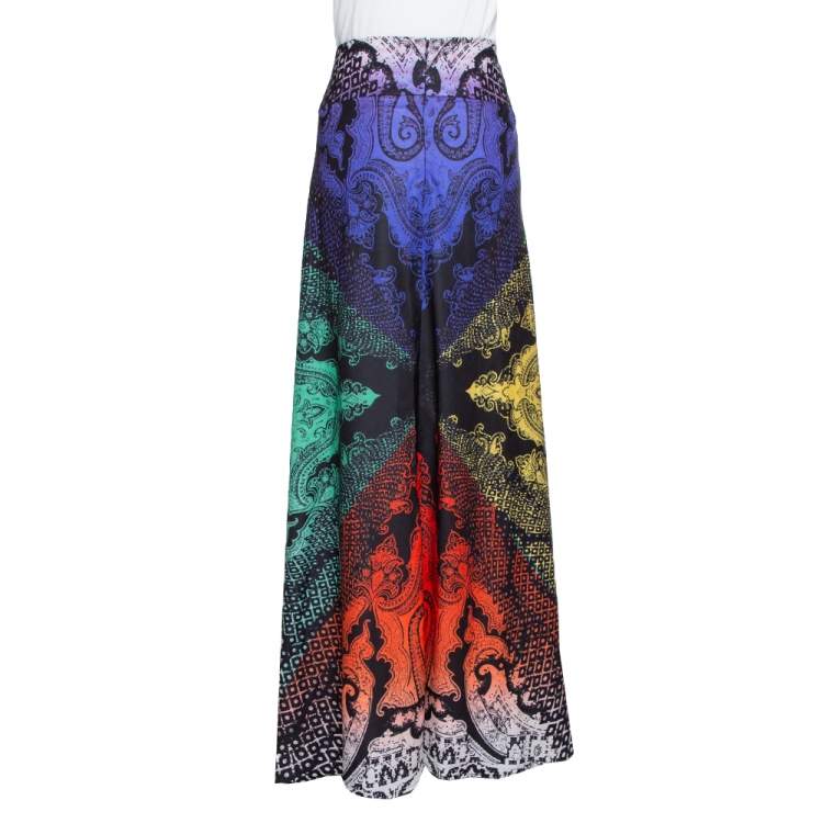 Pre Owned Etro Multicolor Paisley Print Stretch Silk Maxi Skirt M