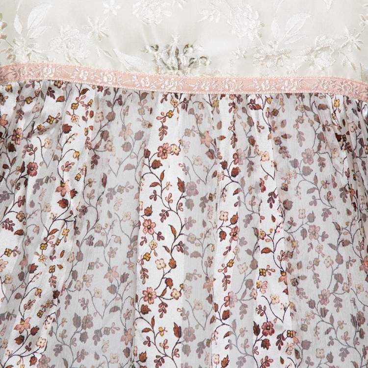 Pre Owned Etro Cream Floral Print Silk Sheer Open Back Halter Neck Top M
