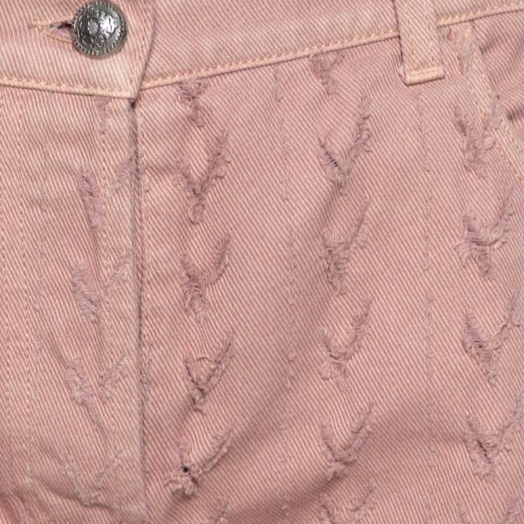 Pre Owned Etro Pink Cotton Distressed Pattern Straight Leg Jeans S