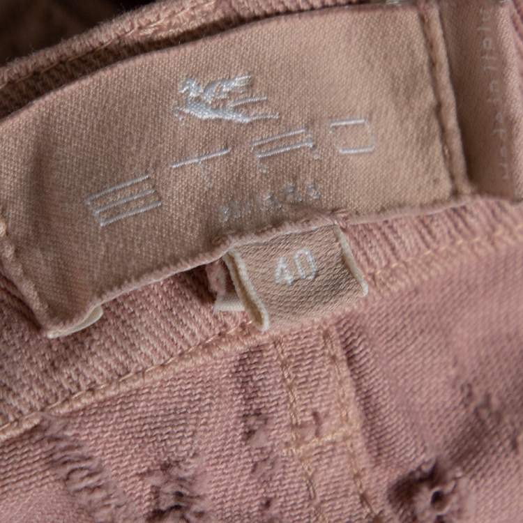 Pre Owned Etro Pink Cotton Distressed Pattern Straight Leg Jeans S