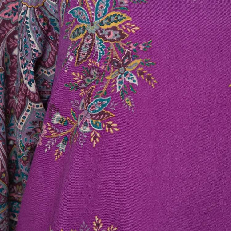 Pre Owned Etro Purple Floral Print Wool Shift Dress M