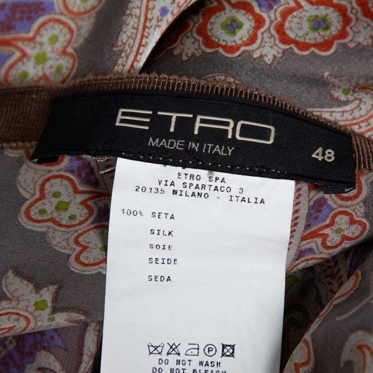 Pre Owned Etro Greige Paisley Print Silk Satin Maxi Skirt L