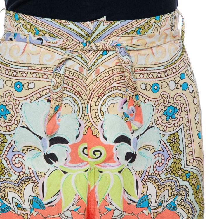 Pre Owned Etro Multicolor Floral Print Silk Crepe Palazzo Pants L