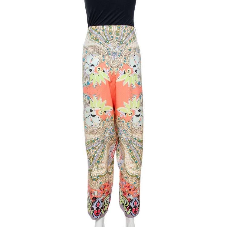 Pre Owned Etro Multicolor Floral Print Silk Crepe Palazzo Pants L