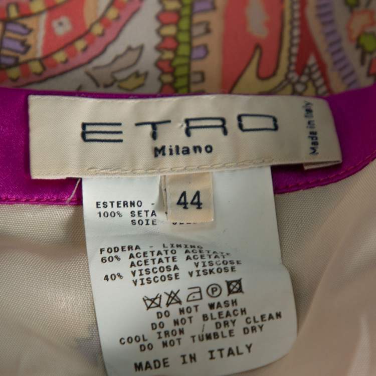 Pre Owned Etro Coral Silk Paisley Print Zip Detail Skirt M