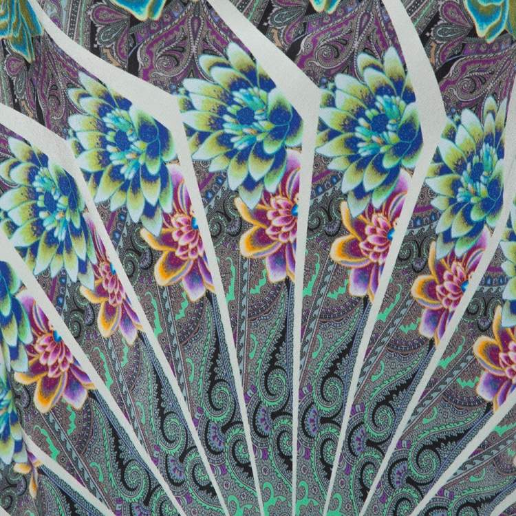 Pre Owned Etro Green Paisley Printed Silk Cowl Neck Top L