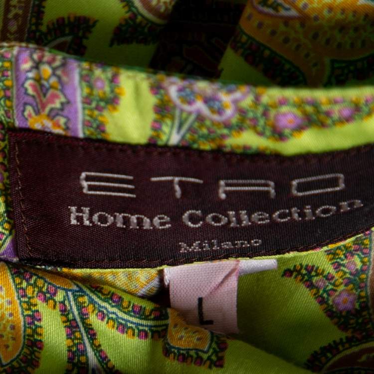 Pre Owned Etro Green Cotton Printed Crepe de Chine Dress L