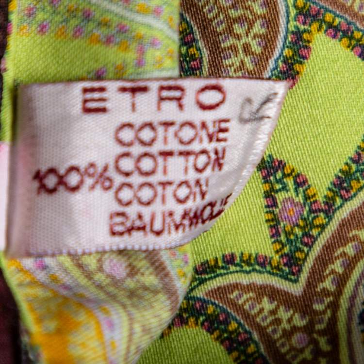 Pre Owned Etro Green Cotton Printed Crepe de Chine Dress L