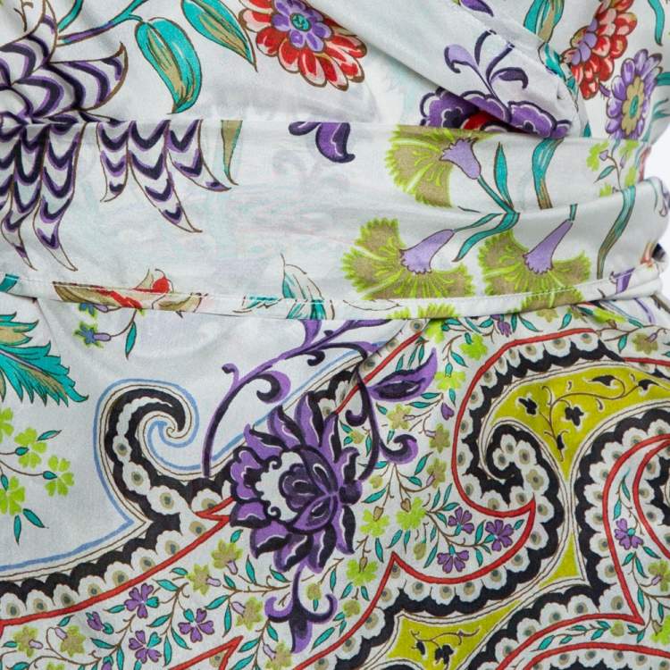 مملوكة مسبقًا Etro Multicolor Floral Print Silk Top L