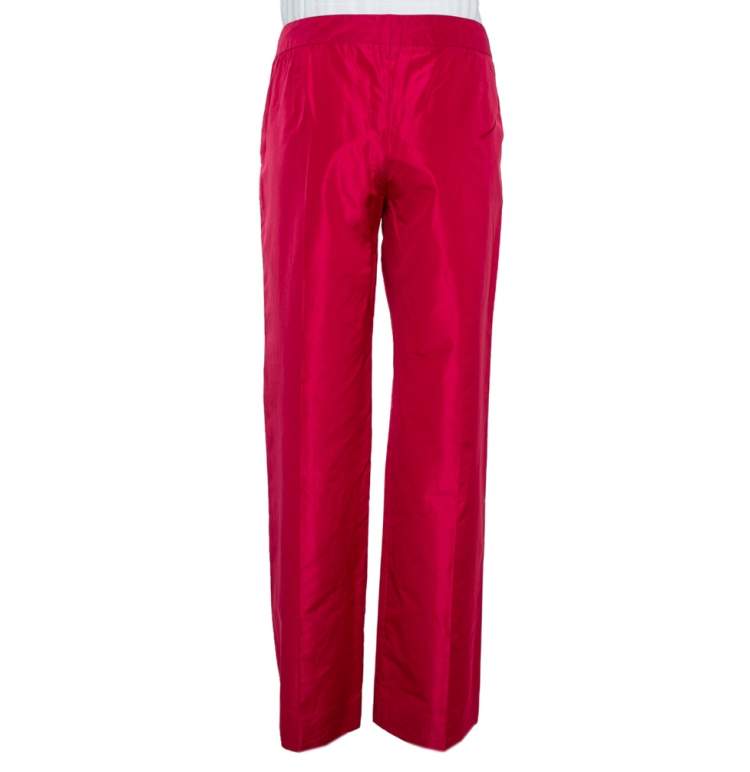Pre Owned Etro Red Silk Straight Leg Trousers L