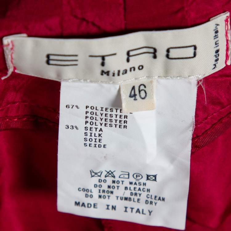 Pre Owned Etro Red Silk Straight Leg Trousers L