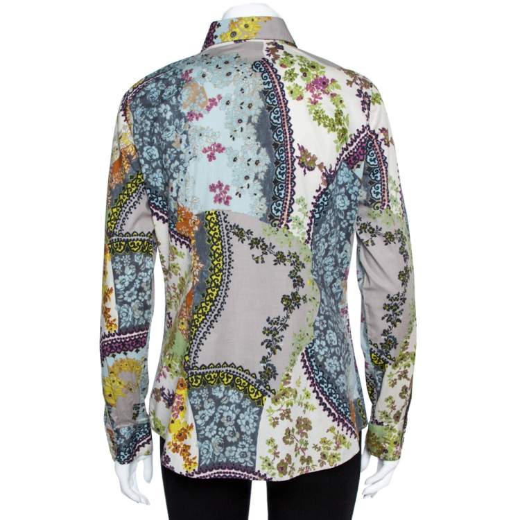 مملوكة مسبقًا Etro Multicolor Floral Print Stretch Cotton Shirt L