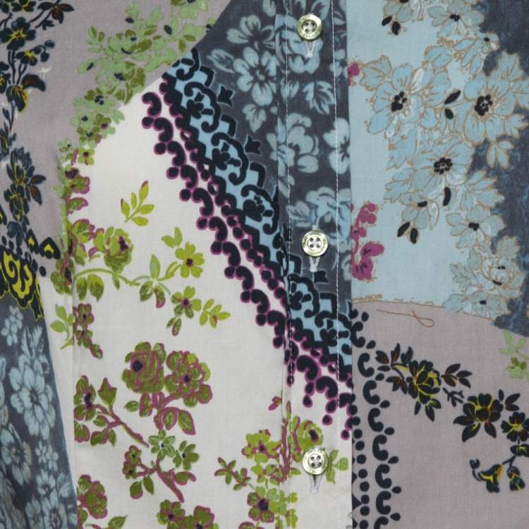 مملوكة مسبقًا Etro Multicolor Floral Print Stretch Cotton Shirt L