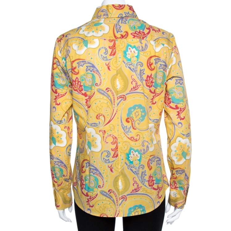 مملوكة مسبقًا Etro Yellow Paisley Print Stretch Cotton Shirt L