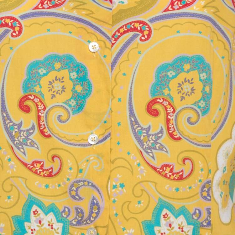 مملوكة مسبقًا Etro Yellow Paisley Print Stretch Cotton Shirt L