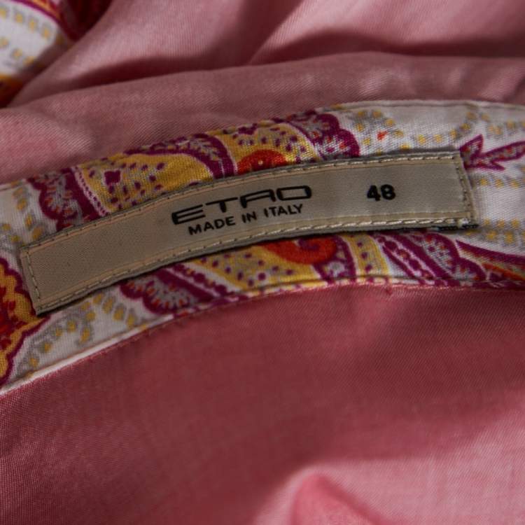 Pre Owned Etro Pink Paisley Print Cotton Button Front Shirt L