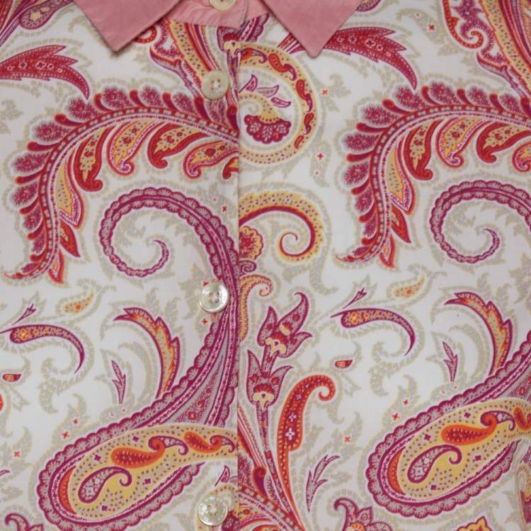 Pre Owned Etro Pink Paisley Print Cotton Button Front Shirt L