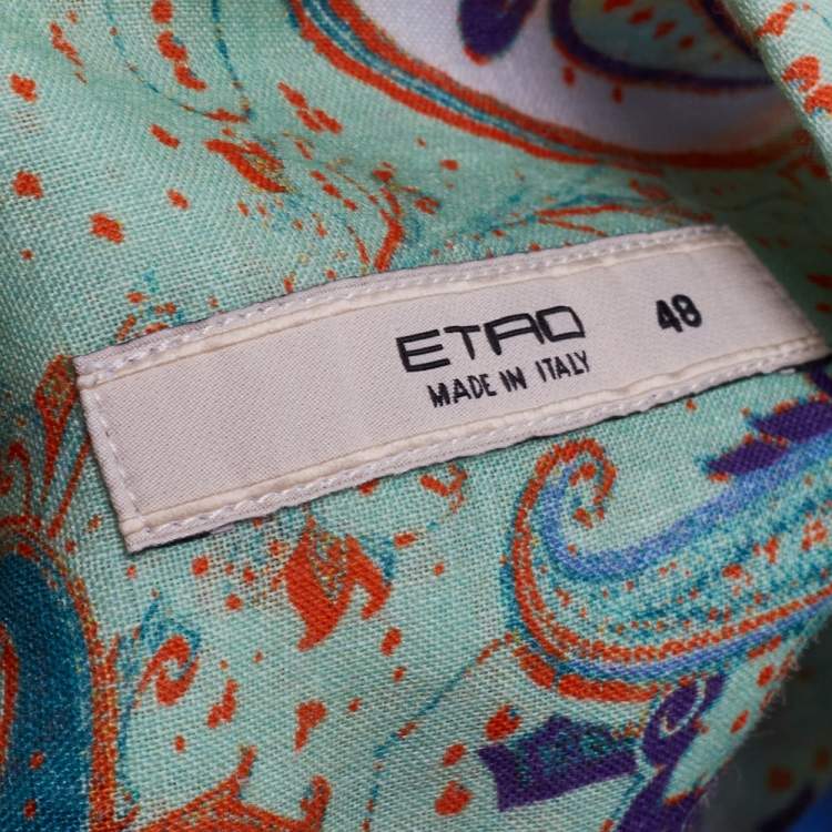 مملوكة مسبقًا Etro Green Ramie Paisley Print Button Front Shirt L
