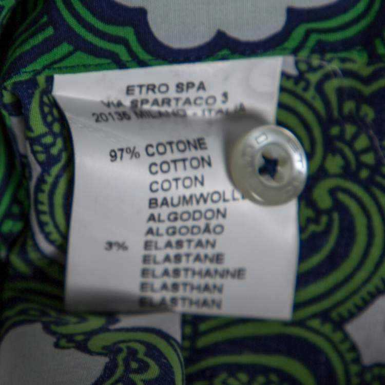 Pre Owned Etro Green Stretch Cotton Paisley Print Button front Shirt XL