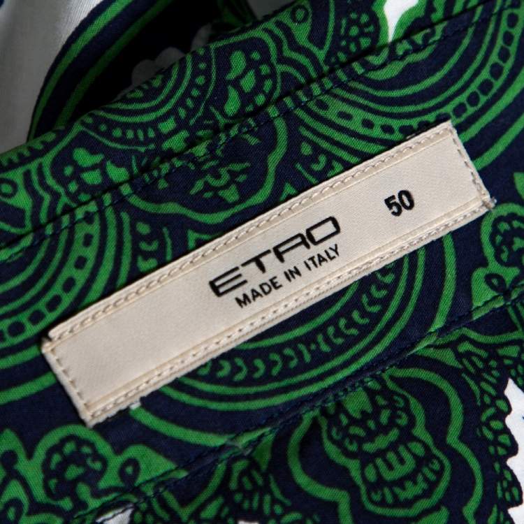 Pre Owned Etro Green Stretch Cotton Paisley Print Button front Shirt XL