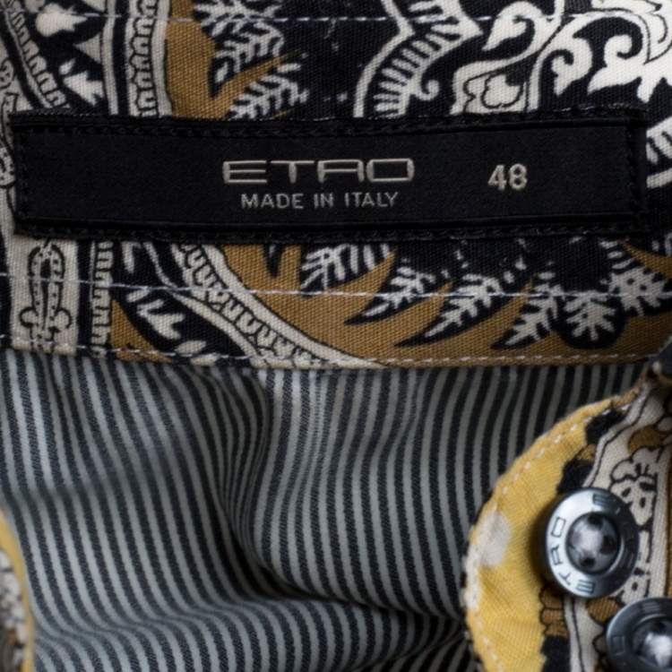 مملوكة مسبقًا Etro Black and White Cotton Stripe Body with Paisley Print Shirt L