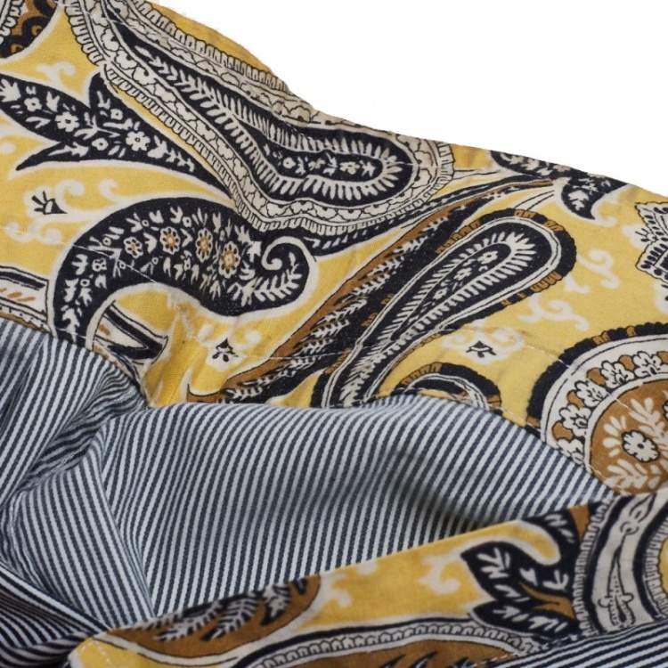 مملوكة مسبقًا Etro Black and White Cotton Stripe Body with Paisley Print Shirt L