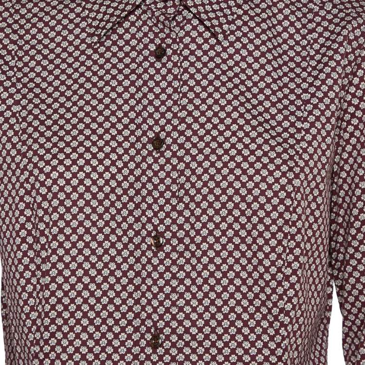 Pre Owned Etro Maroon Cotton Floral Print Full Sleeve Shirt L