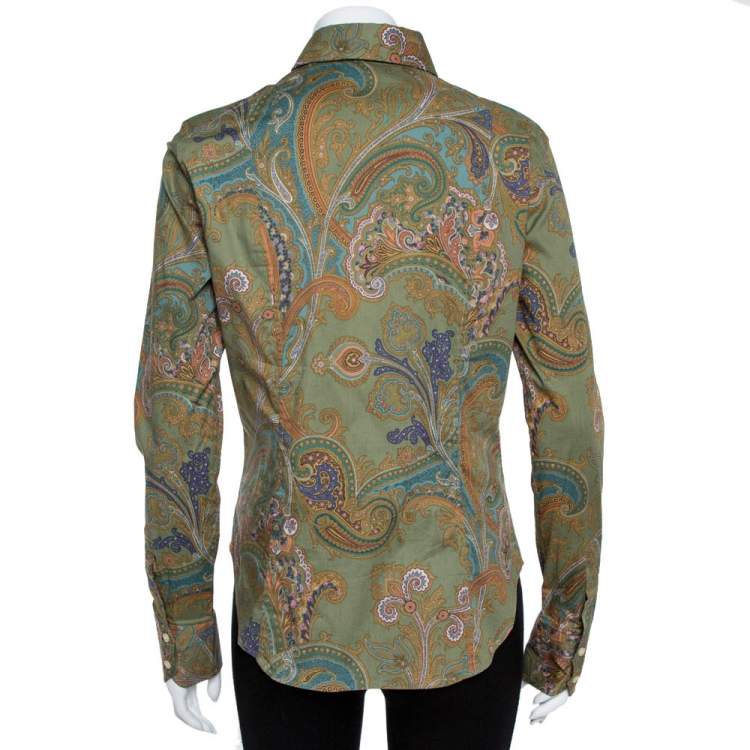 مملوكة مسبقًا Etro Green Cotton Print Full Sleeve Shirt L