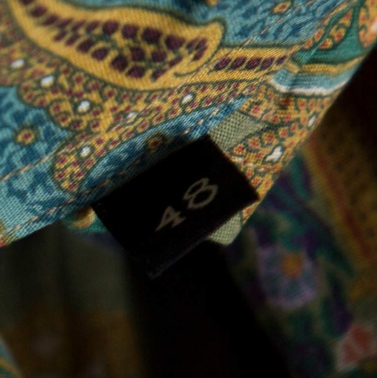مملوكة مسبقًا Etro Green Cotton Print Full Sleeve Shirt L