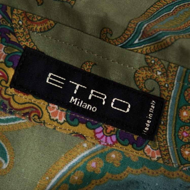 مملوكة مسبقًا Etro Green Cotton Print Full Sleeve Shirt L