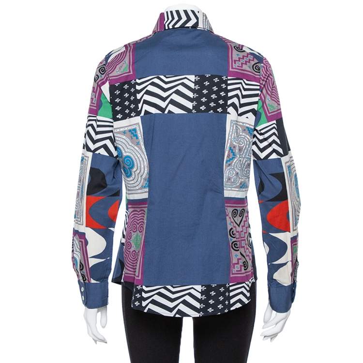 Pre Owned Etro Multicolor Patchwork Print Cotton Button Front Shirt L