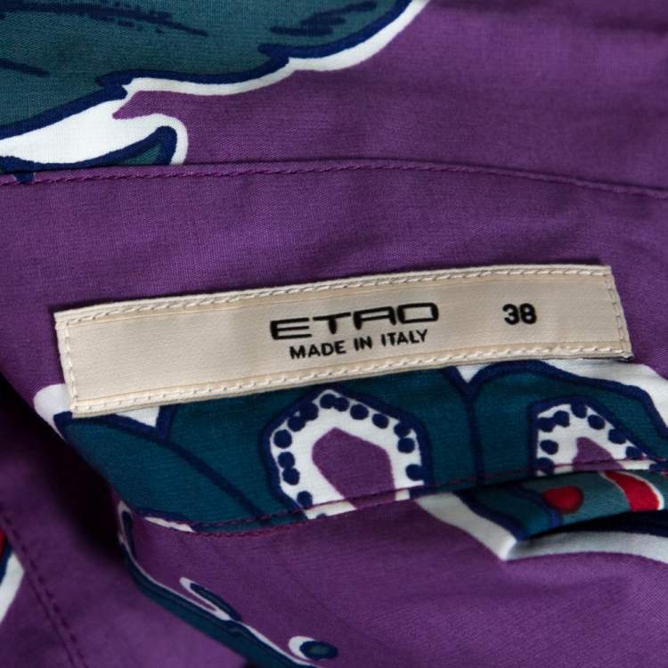 مملوكة مسبقًا Etro Purple Floral Paisley Print Stretch Cotton Shirt S