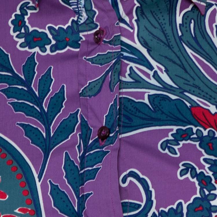مملوكة مسبقًا Etro Purple Floral Paisley Print Stretch Cotton Shirt S