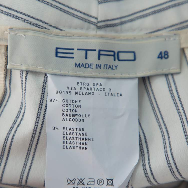 Pre Owned  Etro White Pinstriped Cotton Straight Leg Pants L
