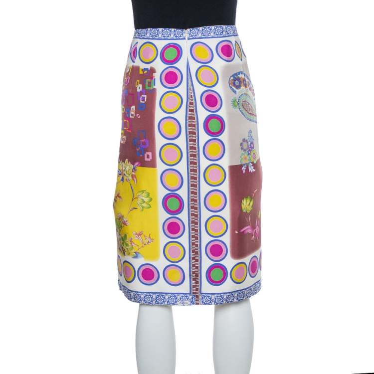 Pre Owned Etro Multicolor Floral Print Silk Pleated Skirt M