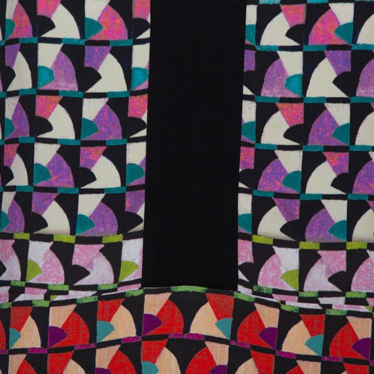 Pre Owned Etro Multicolor Knit  Abstract Print Embellished Plunge Neck Detail Top L
