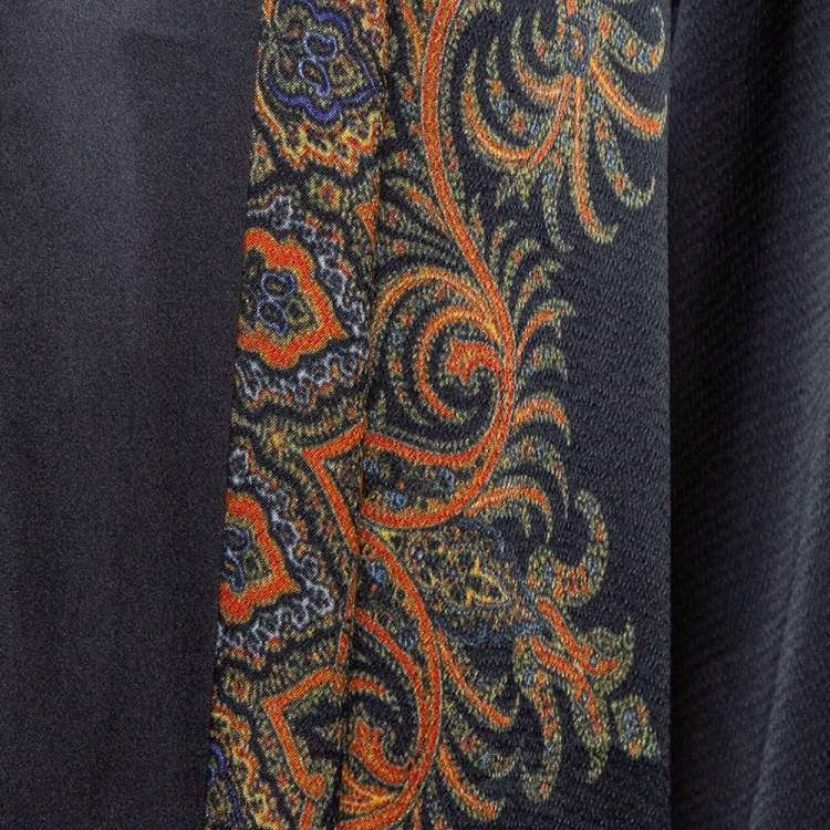 Pre Owned Etro Black Satin Paisley Print Open Front Kimono Jacket M