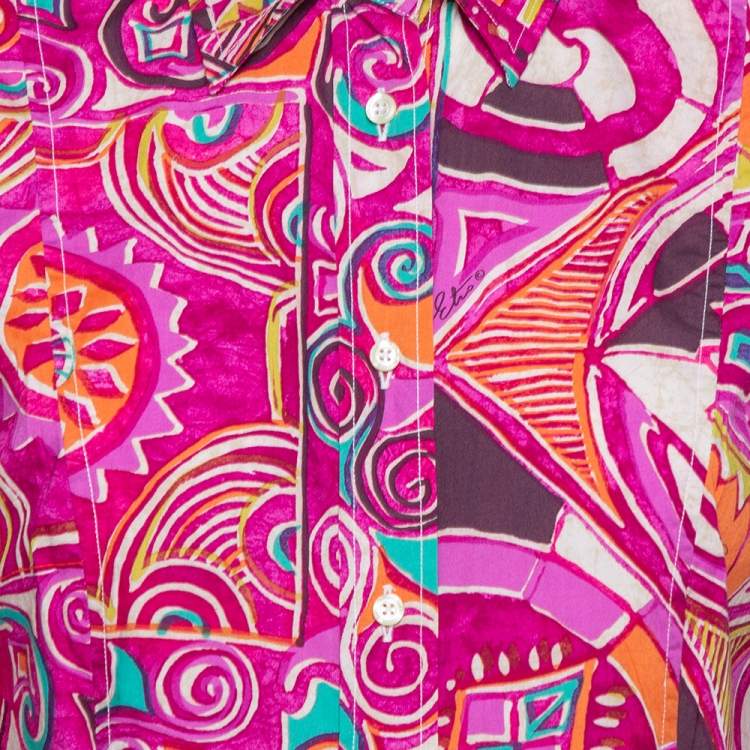 مملوكة مسبقًا Etro Multicolor Abstract Tribal Printed Cotton Button Front Shirt L