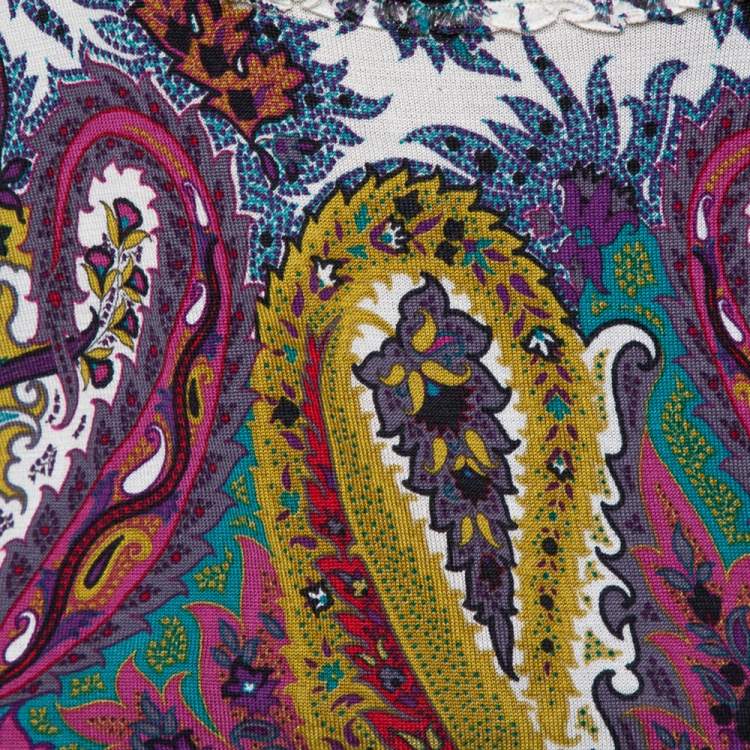 Pre Owned Etro Multicolor Paisley Printed Silk Knit Top L