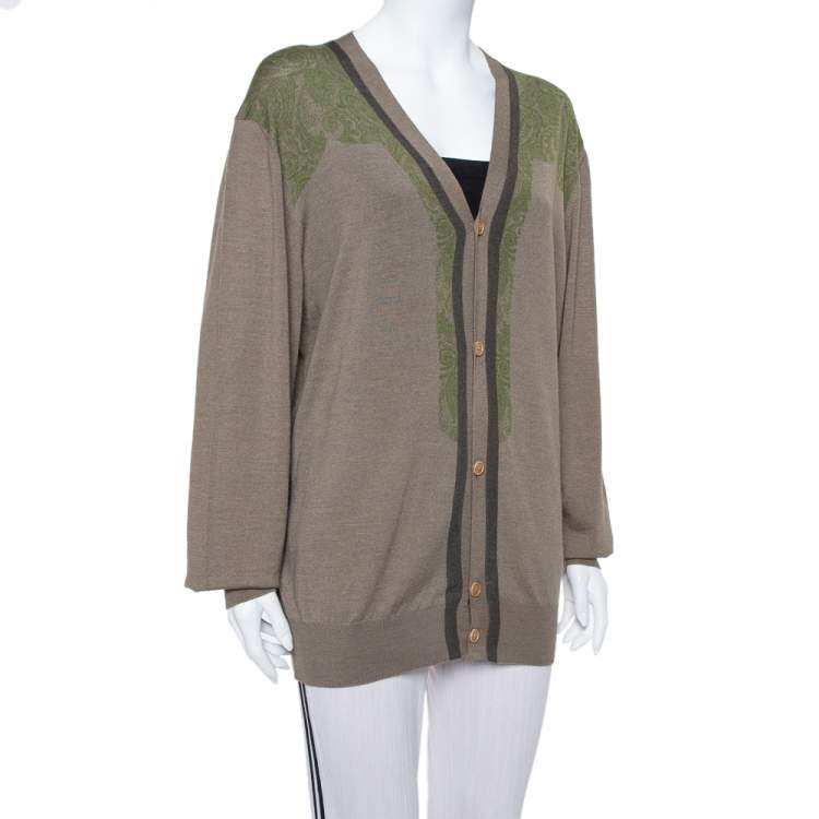 Pre Owned Etro Brown Abstract Printed Wool Button Front Cardigan 2XL