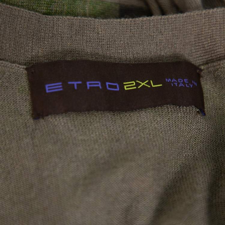 Pre Owned Etro Brown Abstract Printed Wool Button Front Cardigan 2XL