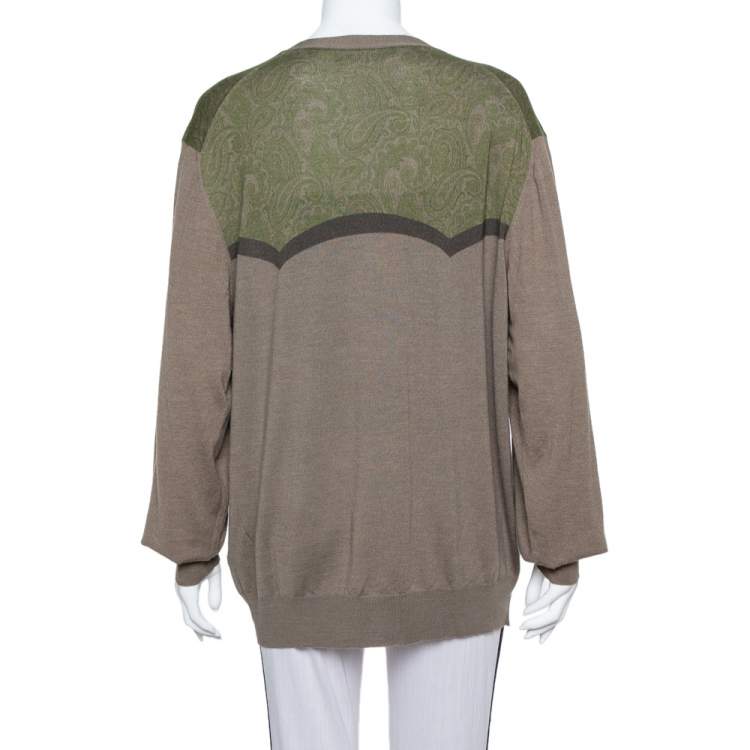Pre Owned Etro Brown Abstract Printed Wool Button Front Cardigan 2XL