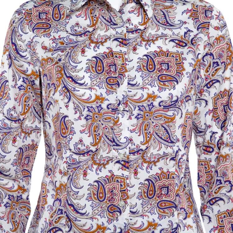 Pre Owned Etro White Paisley Printed Cotton Button Front Shirt M