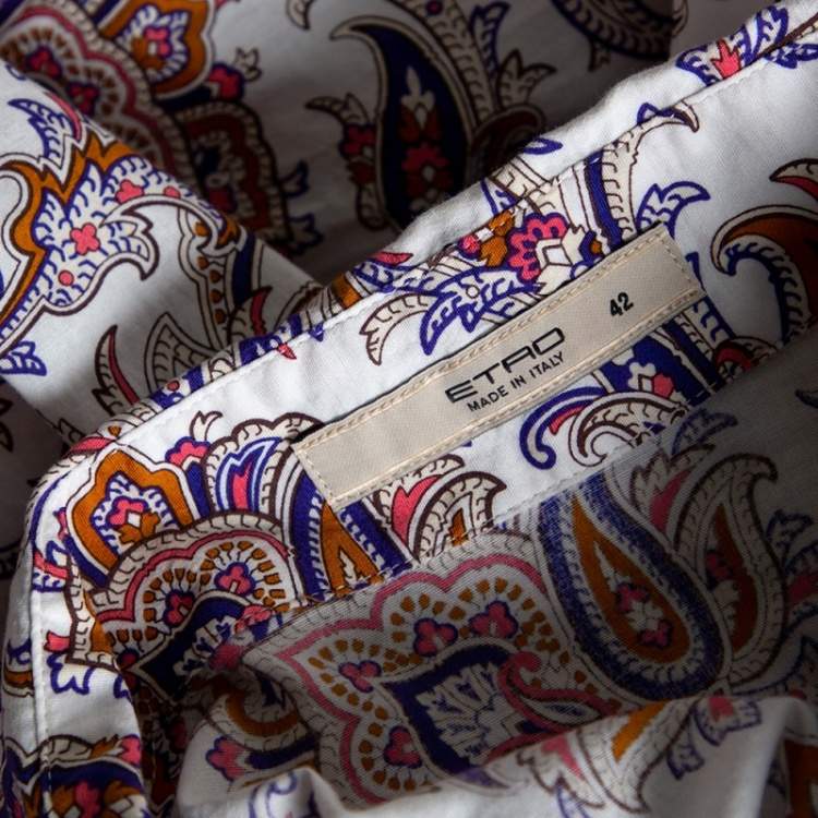 Pre Owned Etro White Paisley Printed Cotton Button Front Shirt M
