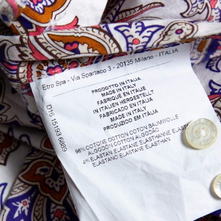 Pre Owned Etro White Paisley Printed Cotton Button Front Shirt M