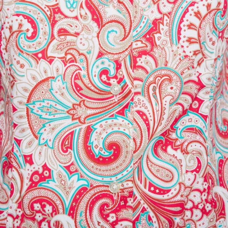 Pre Owned Etro Red Paisley Printed Stretch Cotton Button Front Shirt S
