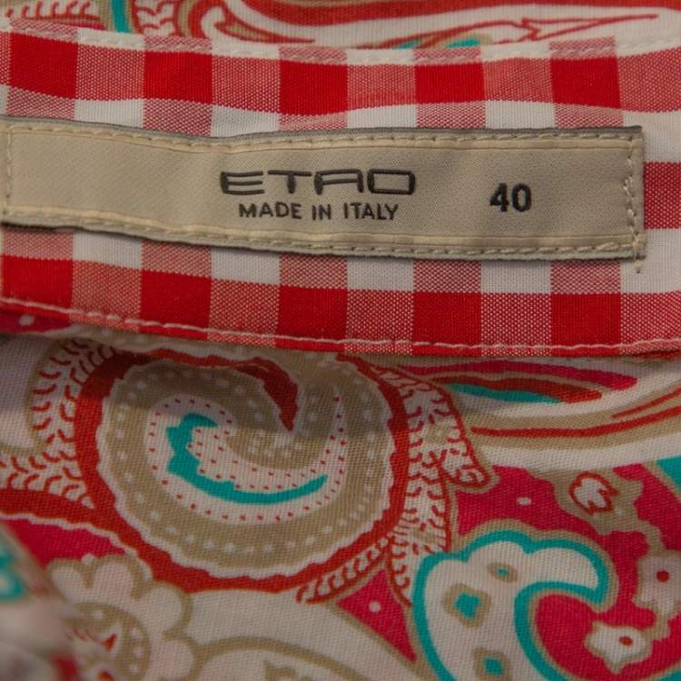 Pre Owned Etro Red Paisley Printed Stretch Cotton Button Front Shirt S